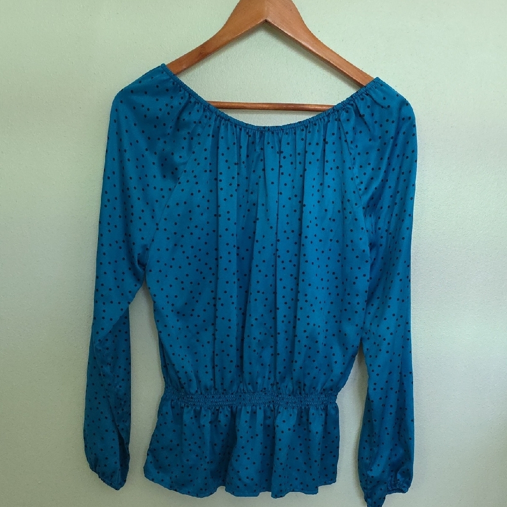 Ellen Tracy Blue Blouse with Dotted Pattern - Picture 4 of 4
